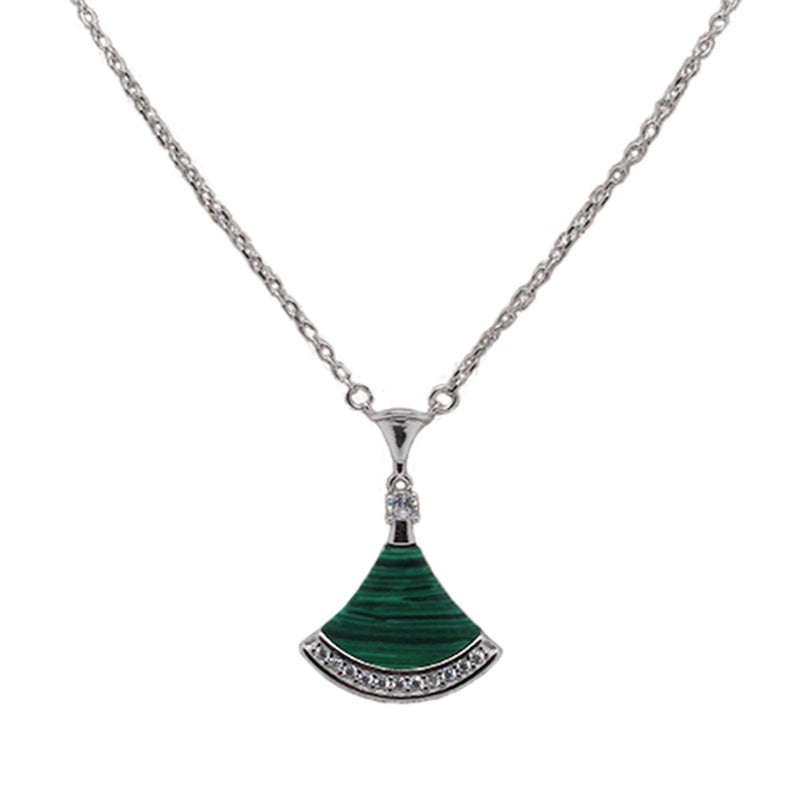 925 Sterling Silver Necklace with Mother of Pearl, Emerald & Simulated Diamonds