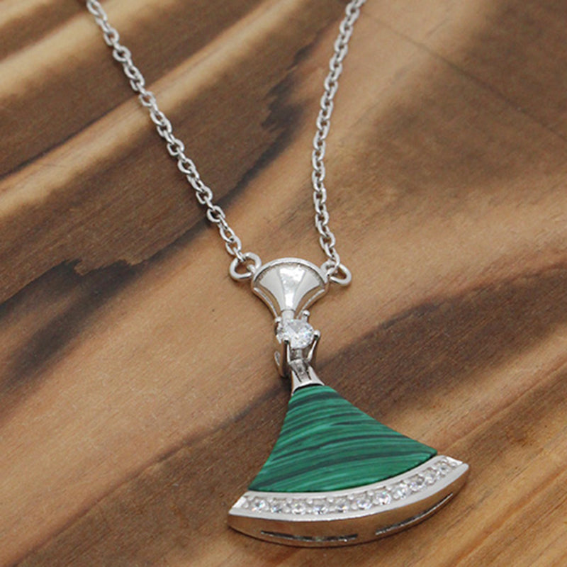 925 Sterling Silver Necklace with Mother of Pearl, Emerald & Simulated Diamonds