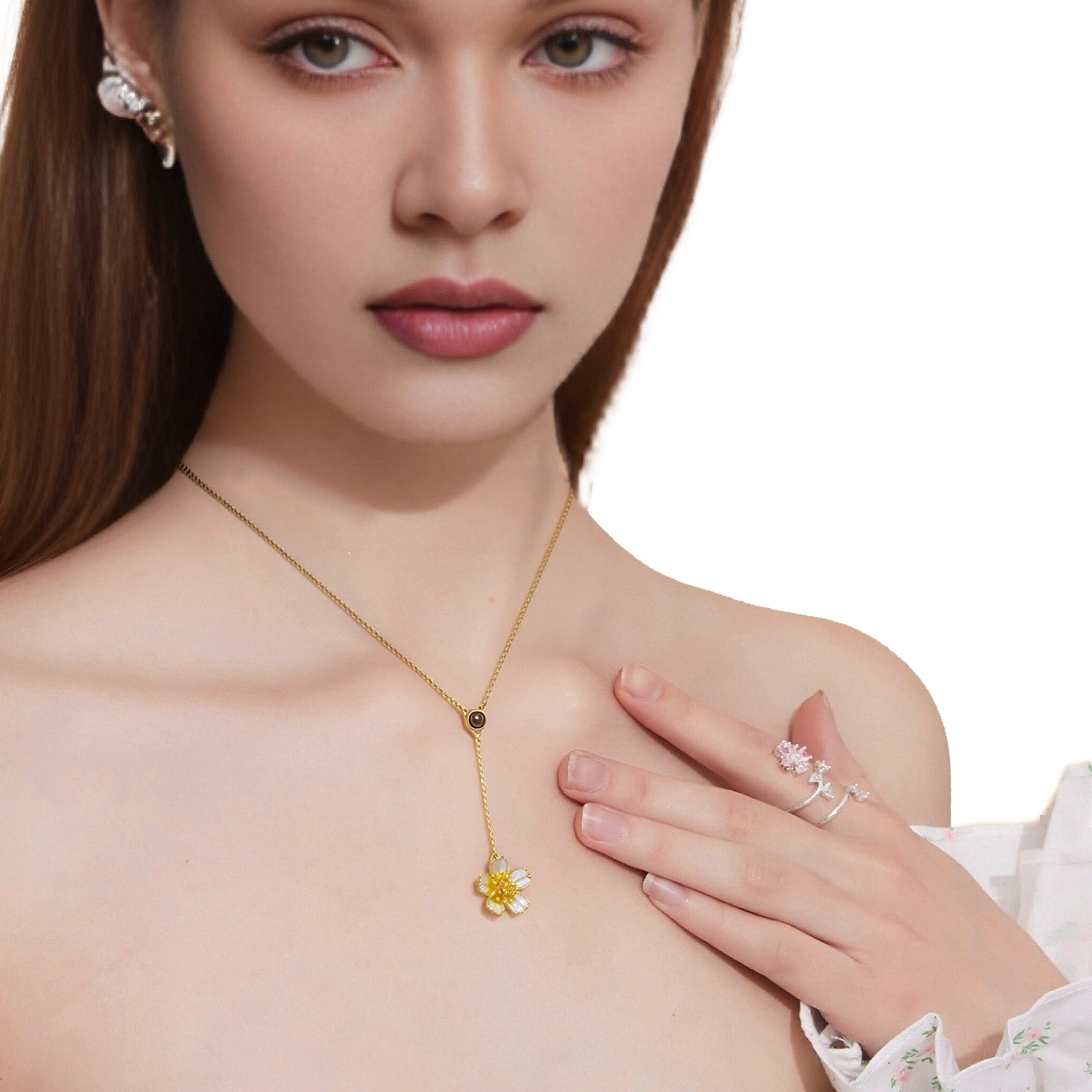 S925 Silver Fashion Flower Y‑Shape Tassel Collarbone Necklace